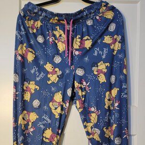 Disney Winnie the Pooh Jogger Pants Blue Women's Size XL Elastic Waist and Hem